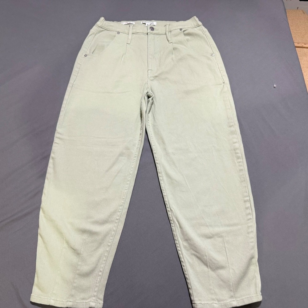 Vigoss Barrel Leg Pants Womens 28 Sage Green Elastic Back Tapered High Rise